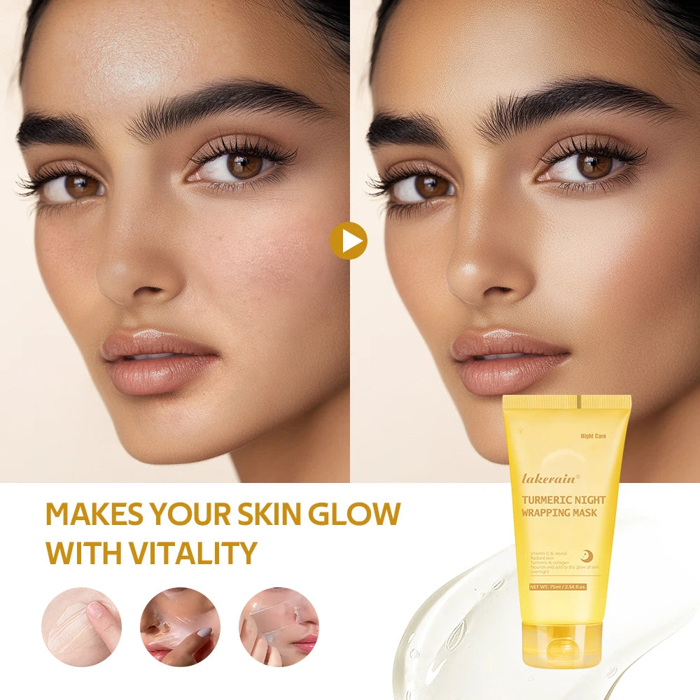 2pcs/set Turmeric & Collagen Night Wrapping Mask Deep Hydration Moisturizing Sleeping Peel Off Mask SkinCare