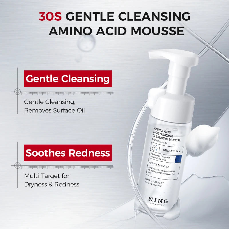 150ML Amino Acid Cleansing Foam for Sensitive Skin: Hydrating, Non-Tightening, Gentle & Low-Irritation with Dense Foam