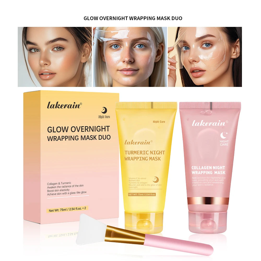 2pcs/set Turmeric & Collagen Night Wrapping Mask Deep Hydration Moisturizing Sleeping Peel Off Mask SkinCare