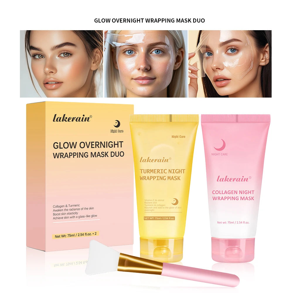 2pcs/set Turmeric & Collagen Night Wrapping Mask Deep Hydration Moisturizing Sleeping Peel Off Mask SkinCare