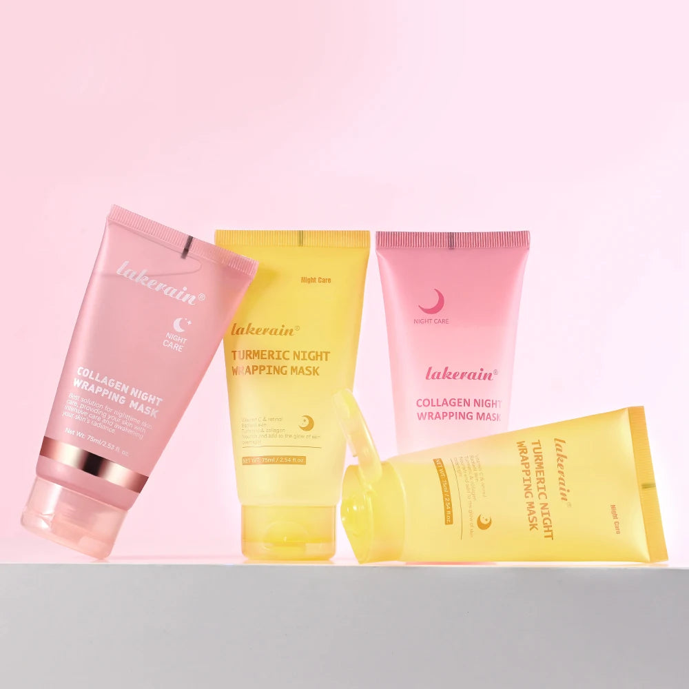 2pcs/set Turmeric & Collagen Night Wrapping Mask Deep Hydration Moisturizing Sleeping Peel Off Mask SkinCare