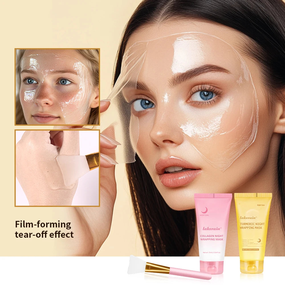 2pcs/set Turmeric & Collagen Night Wrapping Mask Deep Hydration Moisturizing Sleeping Peel Off Mask SkinCare